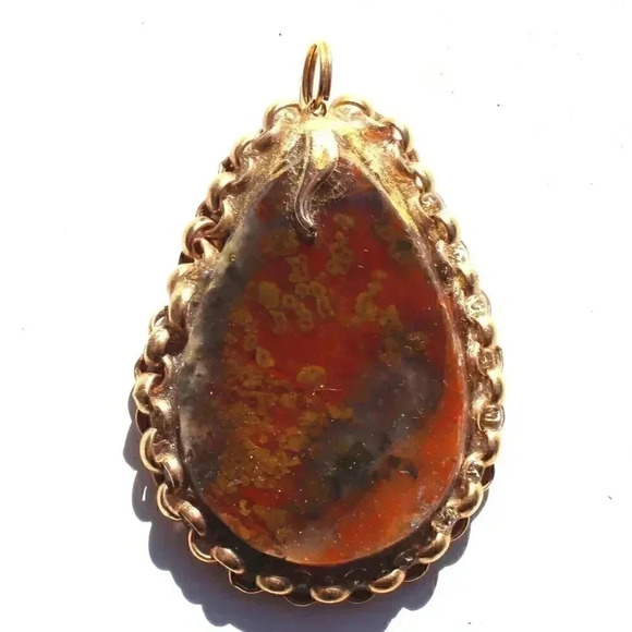 Vintage Red Gemstone (Agate Stone Geode Crystal) Necklace Pendant Jewelry - Picture 1 of 2